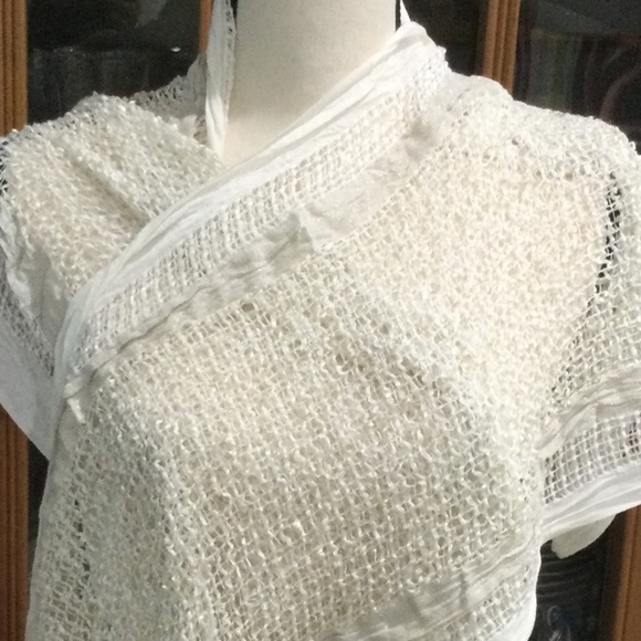 TRADES of Hope Everest Cream & Silver Metallic Crochet Scarf Wrap - Picture 2 of 11
